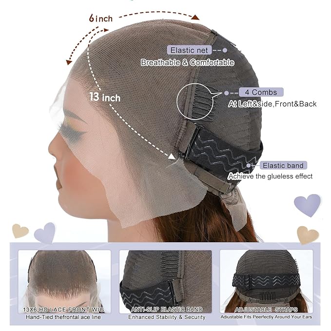 Chocolate Brown Lace Front Wig Human Hair 200% Density 13x6 Body Wave Lace Front Wigs HD Transparent Glueless Wig Pre Plucked With Baby Hair 4# Brown Wig For Women（40 Inch）
