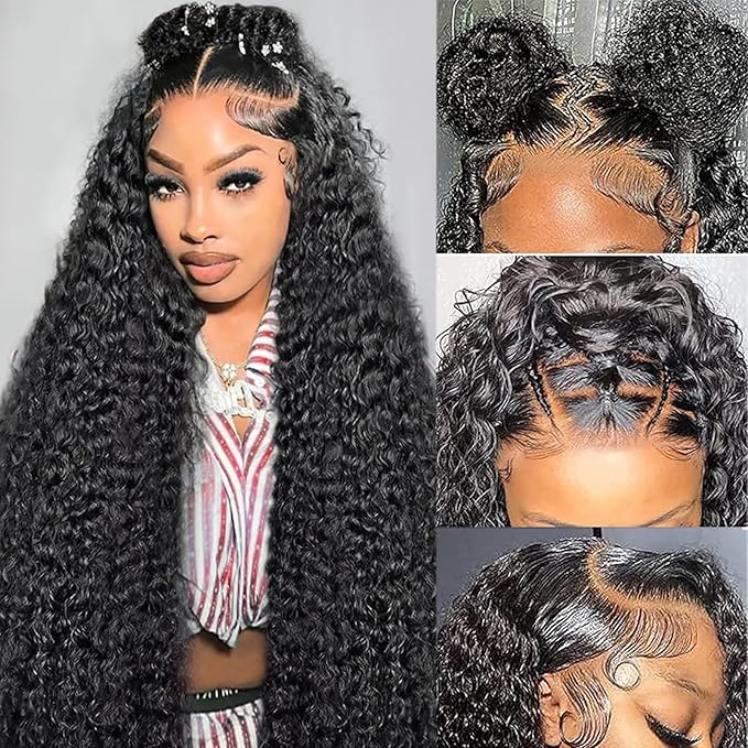 13x6 Lace Front Wigs Human Hair 200 Density Wet and Wavy Human Hair Wig Curly Hair Wig for Black Women Natural Color 36 Inch