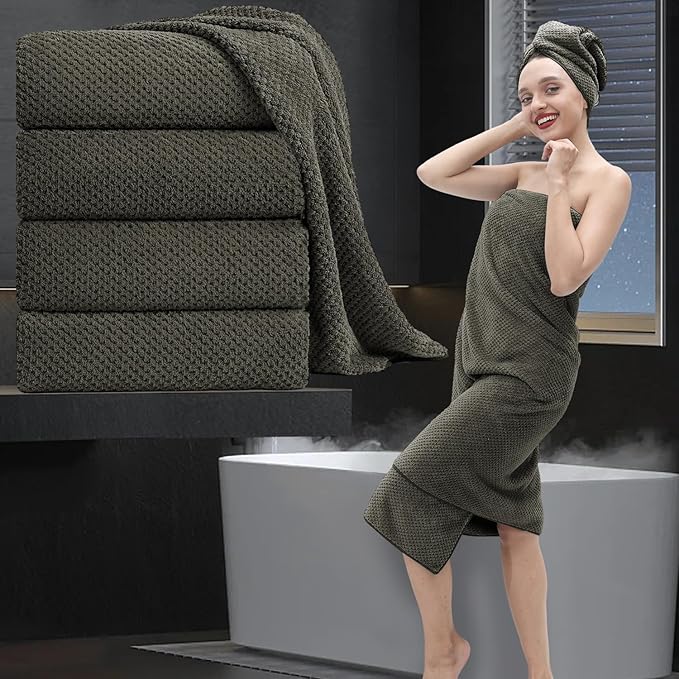 Extra Large Bath Towel Set of 4 (35"x70"),Oversized Bath Sheet Super Soft Highly Absorbent Jumbo Bathroom Towel Set Microfibers Quick Dry Shower Towel for Hotel,Bathroom,Guest,Spa,Gym (Brown)