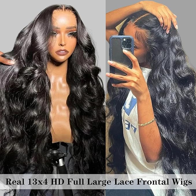 ROYAL IMPRESSION Body Wave Lace Front Wigs Human Hair 13x4 HD 180 Percent Density Frontal Glueless for Women Pre Plucked Bleached Knots With Baby Brazilian (30 inch)