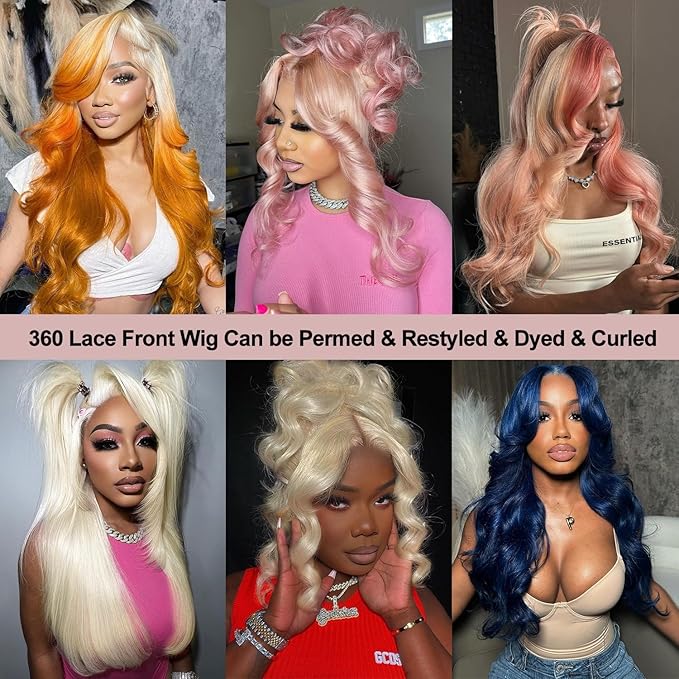 Alimubi 613 Lace Front Wig Human Hair 360 Lace Front Wigs Body Wave Full Lace Human Hair Wigs 200 Density HD Lace Front Wigs (38 inch)