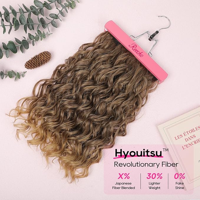 REECHO Curly Hair Extensions, 4PCS 16 inch Clip in Hair Extensions Lace Weft Short Curly Extension Clip Ins Invisible Natural Hairpieces for Women, Dark Brown to Light Brown