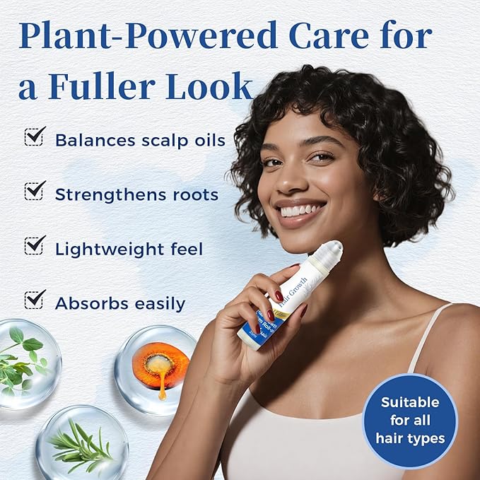 Hair Growth Serum Roll On 0.84Oz/25ml with Saw Palmetto, Rosemary & Pea Extract，Helps Support Thicker, Fuller Hair Appearance, Non-Greasy Hair Loss Support for Men & Women (1pcs)