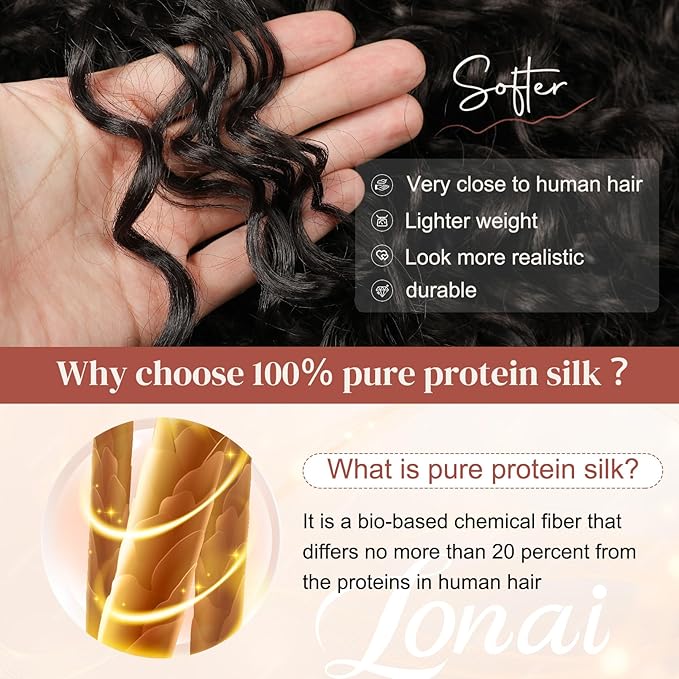 LONAI 4PC Clip in Hair Extensions, 100％ Pure Protein Silk Curly Hair Extension for Women, 26 Inch Long Soft Natural Hair Extensions-Dark Chocolate Brown