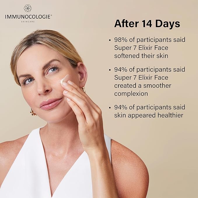 IMMUNOCOLOGIE Super 7 Elixir Face Serum - Anti-Aging Facial Serum with a Proprietary Blend of Antioxidants, Elastin, and Collagen Addressing The Seven Major Signs of Aging - 1 fl oz/30 ml