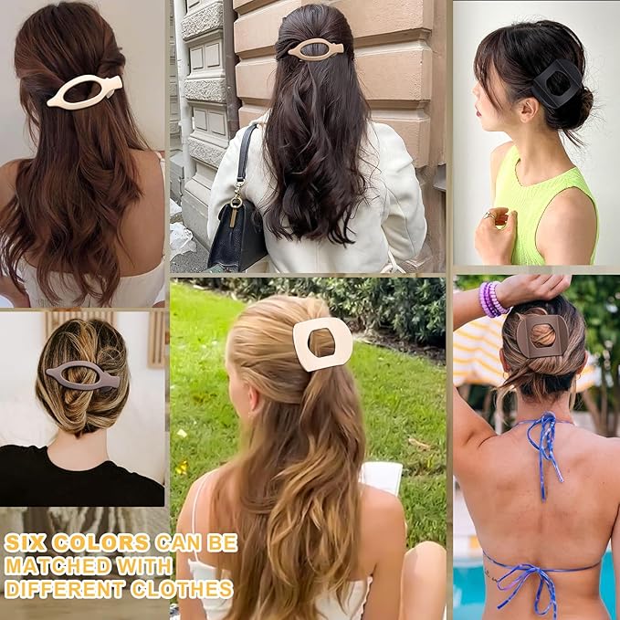 6 PCS French Flat Hair Clips for Women 2 Styles Large Matte Flat Claw Clips Strong Hold No-Slip Duckbill Hair Barrettes for Lying Down, Driving,Yoga(Brown)