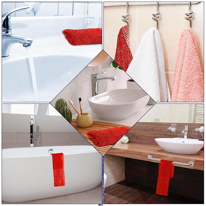 Geiserailie African Net Sponge Long Bathing Net Shower Body Scrubber Back Scrubber Skin Smoother Bathing Sponge for Daily Use or Stocking Stuffer(Red)