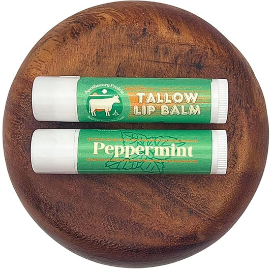 Grass-Fed Tallow Lip Balm with Organic Beeswax and Natural Peppermint Oil - Handmade With Only 3 Ingredients To Lock In Soothing Moisture (4 Pack, Peppermint)