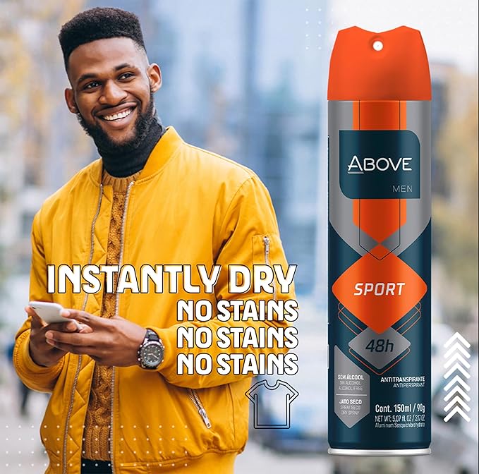 ABOVE 48 Hours Antiperspirant Deodorant, Sport, 3.17 oz - Dry Spray Deodorant for Men - Floral Scent - Antiperspirant Spray - No Stain - Cruelty-Free