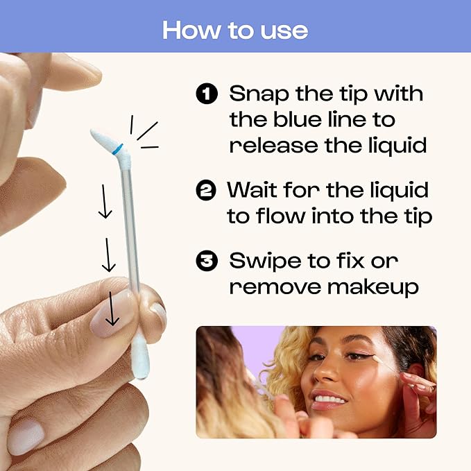 Alleyoop Cotton Swabs for Makeup, Tip Off Liquid-Filled Makeup Removing Swabs (24 Count, 3 Pack) - Easy-To-Use & Space Saving Makeup Remover - Disposable Cotton Tips for Eye, Lip, Eyebrow, & Eyeshadow
