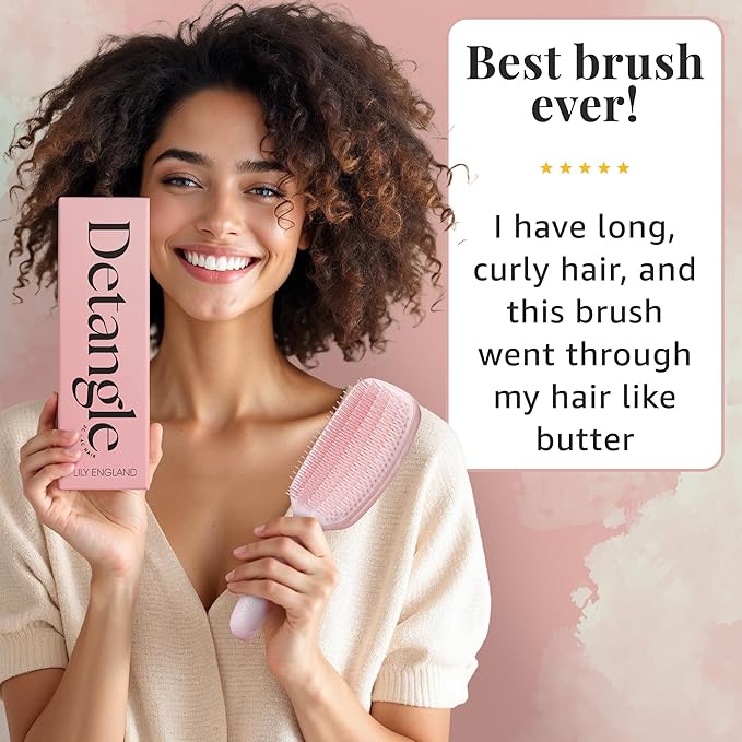 Lily England Curly Hair Brush - Detangling & Styling Tool with Flexible Bristles for Pain-Free Wet & Dry Curls (3c to 4c), Pink