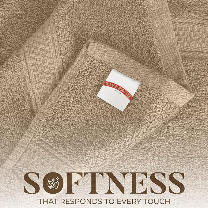RIVERSIDE 100% Ring Spun Cotton Large Bath Towels Set of 4, 27 x 54 Inches – Quick Dry, Soft & Highly Absorbent Towels for Shower & Bathroom – Luxury 600 GSM Towels for Home, Spa, Gym, Hotel, Tan