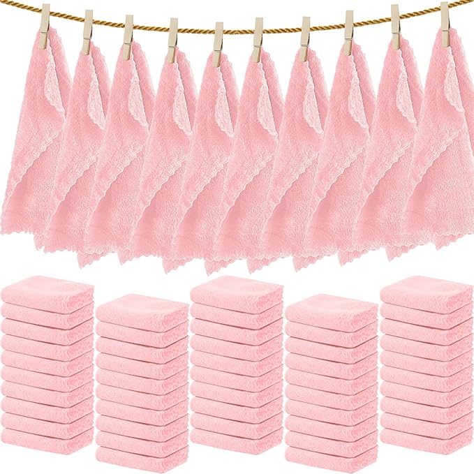 Newwiee 100 Count Washcloths Quick Drying Bathroom Wash Clothes 12 x 12 Inch Face Towels Microfiber Soft Wash Rags Bulk for Your Face and Body Facial Towels for Spa Fingertip Towel (Light Pink)