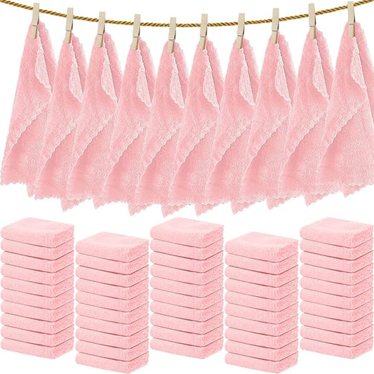 Newwiee 100 Count Washcloths Quick Drying Bathroom Wash Clothes 12 x 12 Inch Face Towels Microfiber Soft Wash Rags Bulk for Your Face and Body Facial Towels for Spa Fingertip Towel (Light Pink)