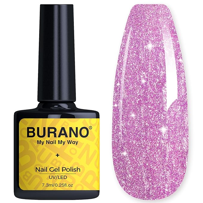 BURANO Glitter Gel Nail Polish, LED UV Nail Gel, Shimmer Holographic Effect, Soak off, No Chip Sparkle, Home DIY Nail Salon (Light Pink LP57)