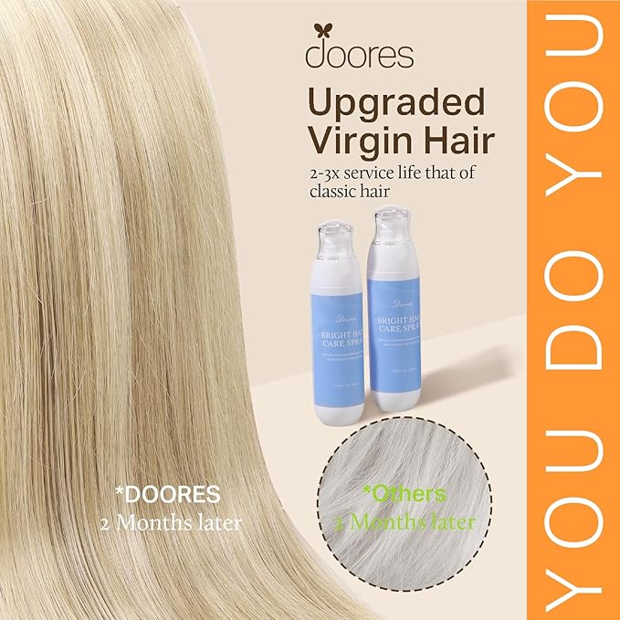 DOORES Seamless Clip in Hair Extensions, Dark Blonde Highlighted Bleach Blonde 16 Inch 130g 7pcs, Virgin Straight Human Hair Extensions for Women