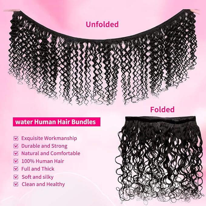 Water Wave Human Hair Bundles 18 18 18 Inch 12A Deep Curly Bundles Human Hair 100% Unprocessed Wet and Wavy Bundles Human Hair Extensions Natural Black