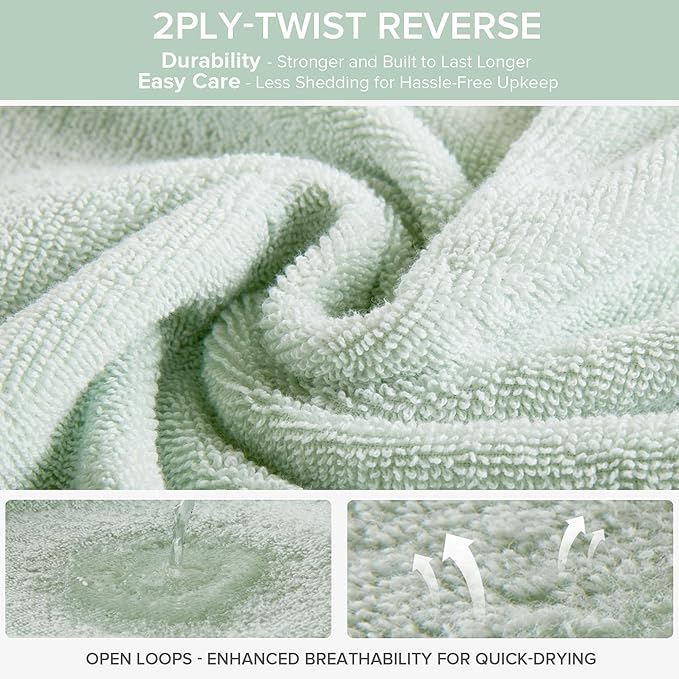 Comfort Spaces Extra Large Bath Towel Set of 4 Piece 30x60 Bath Sheet Set Shower Towel Beach Towel 100% Cotton Bathroom Towel Set Quick Dry Oversized Highly Absorbent Soft 400GSM Seafoam Green