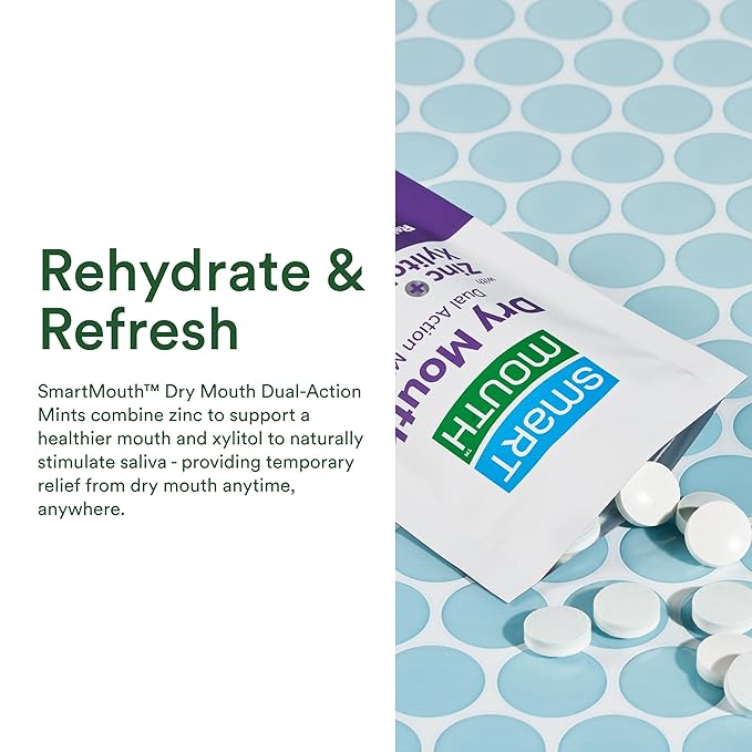 SmartMouth Dry Mouth Dual-Action Mints - Sugar-Free - 50 Count, 4 Pack, Mellow Mint