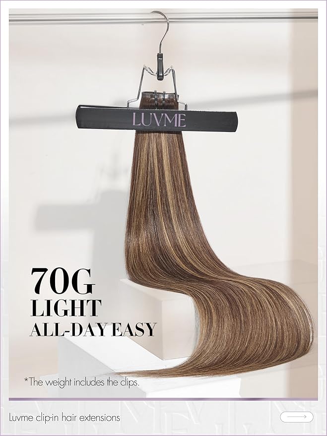 LUVME Clip in Hair Extensions, Straight Seamless 20 Inch 70g 4Pcs Brown Highlights, 100% Real Remy Human Hair, Soft Natural Full Max Invisible Comfortable Clip in Hair Extensions for Women