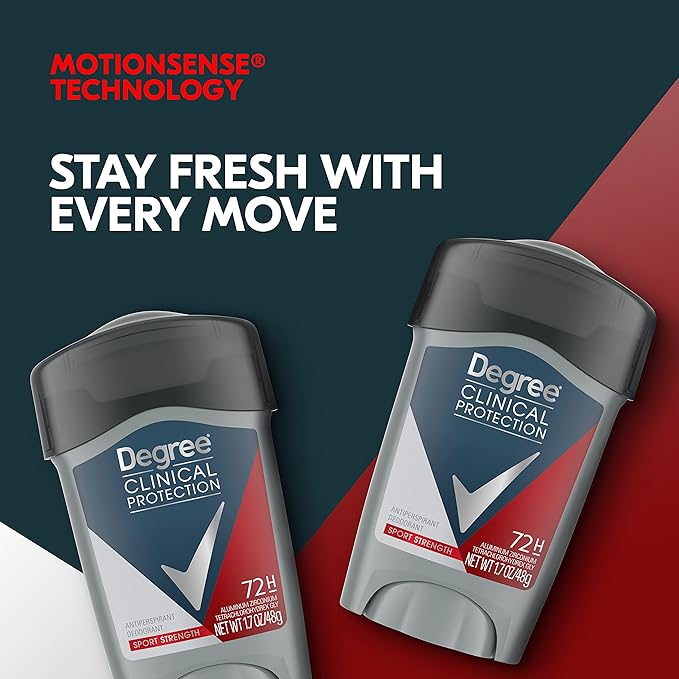 Degree Men Antiperspirant Deodorant Sport Strength,72-Hour Sweat & Odor Protection Prescription-Strength Antiperspirant For Men with MotionSense Technology, 1.7 oz (Pack of 2)