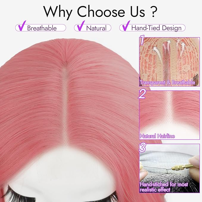 Dirty Pink Short Wavy Wig for Women Lace Hairline Bob Style Synthetic Heat Resistant - Natural Appearance for Everyday Hairstyle 14 Inch