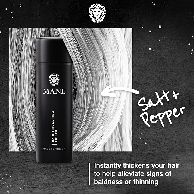 Mane Hair Building Fibers for Women & Men, for Fine & Thinning Hair, Thicker Fuller Looking Hairstyle, Conceal Bald Spots - Salt & Pepper