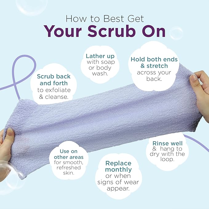 Love Being Scrubbed Exfoliating Flexi Cloths, Stretchy Exfoliating Washcloths for Bath & Shower, Back Scrubber for Smooth Skin, Body Scrubber for Men & Women (2 Count, Assorted Colors)