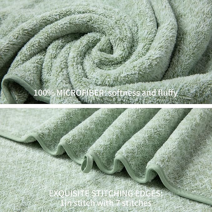 Ultra Soft Bath Towel Set,12 Piece (4 Bath Towels,4 Hand Towels,4 Washcloths) Family Bathroom Towels Set with Hanging Loop,Quick Dry Extra Absorbent Shower Towel for Bathroom,Hotel,Spa-Light Green