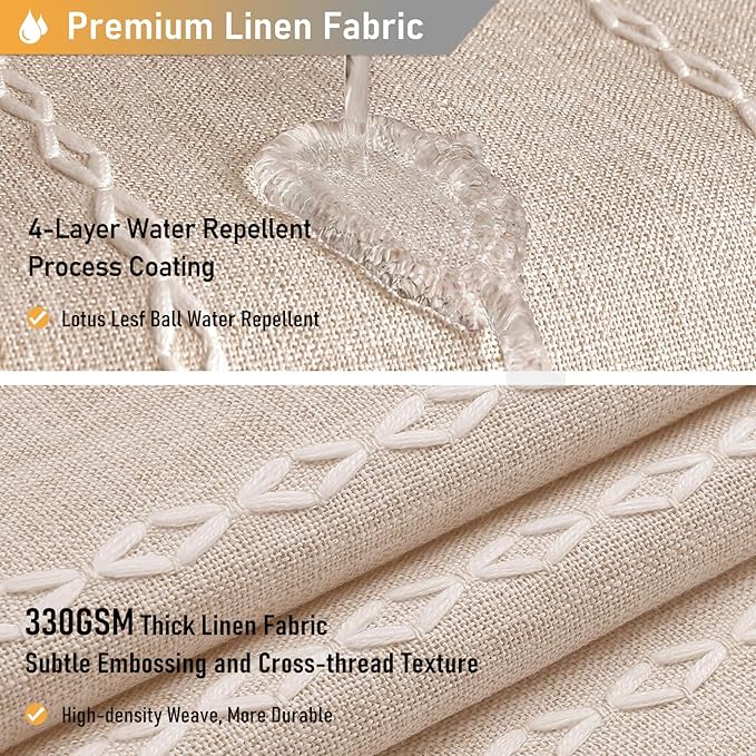 BTTN 78 Inch Long Shower Curtain, Boho Farmhouse Linen Ultra Thick Striped Fabric Shower Curtain Set with Plastic Hooks, Tall Rustic Country Luxury Cloth Shower Curtains for Bathroom, Tan/Taupe, 72x78