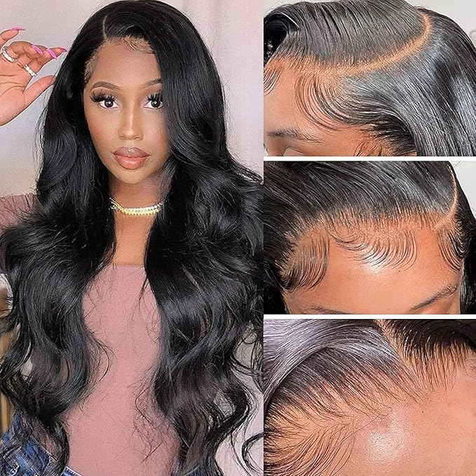 Aicrelery 32 Inch 13x6 Lace Front Wigs Human Hair 13x6 Body Wave HD Frontal Wig 180 Density Unprocessed Brazilian Virgin Human Hair for Women Pre Plucked Natural Color