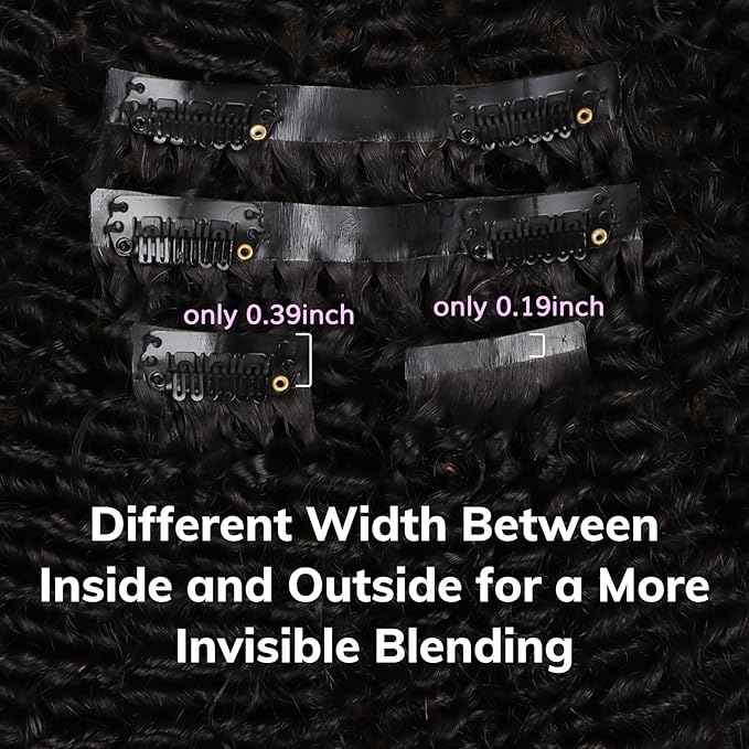 IDN BEAUTY Seamless Clip In Hair Extensions Human Hair, 3c 4a 4c Afro Kinky Curly 20 Inch 110g 7pcs Natural Black Seamless Curly Clip Ins Remy Hair Seamless Clip Ins For Black Women PU Invisible Edge