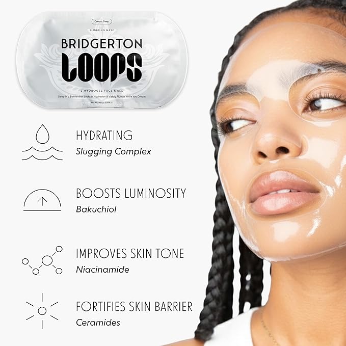LOOPS Beauty Bridgerton™ NETFLIX Lady in Silver Set - The Best Hydrogel Face Masks for Every Skin Moment Face Mask - 2 Hydrating Masks - Dew Cloud and Dream Sleep - All Skin Types, 2pc
