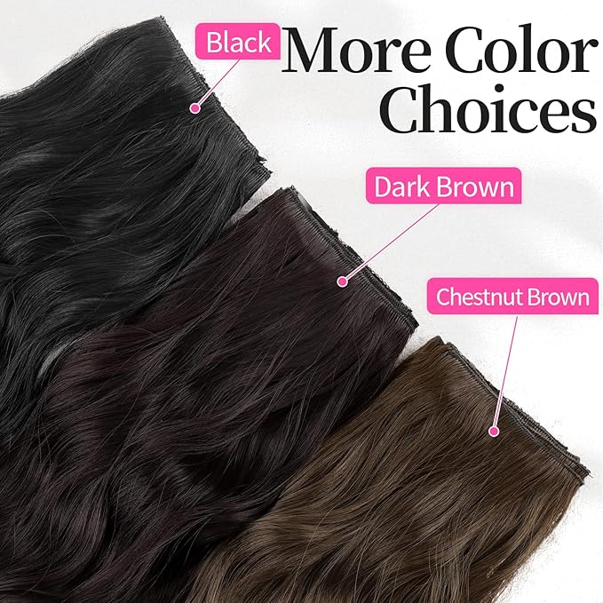 KooKaStyle Short Hair Extensions 6PCS 14 Inch Wavy Curly Hairpieces Synthetic Soft Lace Weft Clip in Hair Extensions-Chestnut Brown for Women