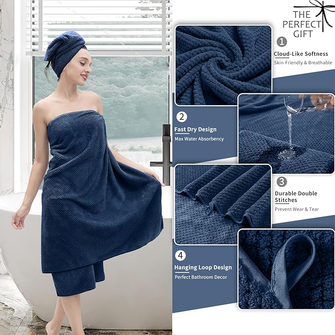 8 Piece Bathroom Towel Set Navy Blue |2 Oversized Large Bath Towels Sheet,2 Hand Towels and 4 Washcloths| 600GSM Ultra Soft Luxury Premium Towel Set Highly Absorbent Quick Dry Hotel Towel Collection