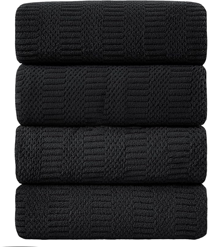Ycosy 4 Pack Extra Large Microfiber Bath Towels Set,35x70 inches,600GSM,Less Lint Highly Absorbent Super Soft & Quick Dry,Oversized Bath Towels,Perfect for Bathroom Gym Pool,Black