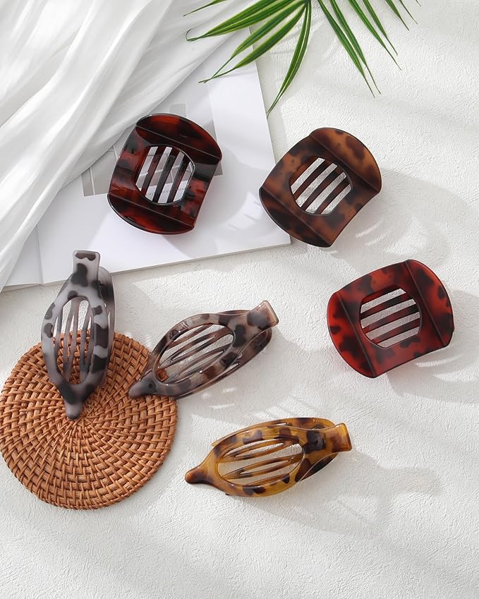 6 PCS French Flat Hair Clips for Women 2 Styles Large Matte Flat Claw Clips Strong Hold No-Slip French Hair Barrettes for Thick Thin Hair(Leopard 3)