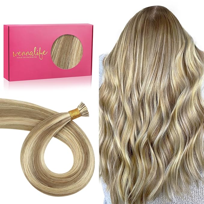 WENNALIFE I Tip Hair Extensions Human Hair, 50g 50s 18 Inch Ash Brown with Platinum Blonde Highlights Remy Itip Human Hair Extensions Invisible Itips Straight I Tips Fusion Extensions Real Human Hair