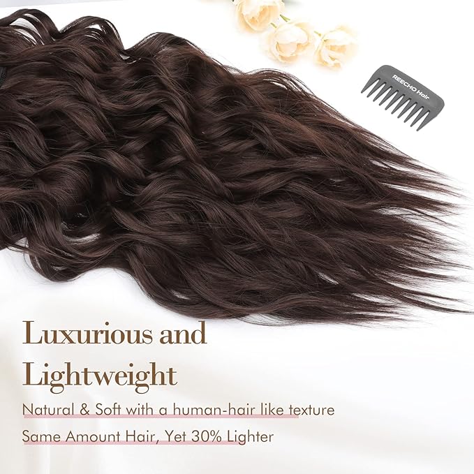 REECHO Hair Extensions, 4PCS Clip in Hair Extensions HE001 Natural Soft Synthetic Hairpieces for Women (20 Inch-200 Gram (Pack of 4), Dark Brown)
