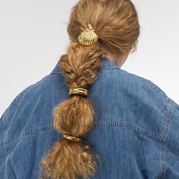 OAK & LUNA - Designer Pony Cuff - Hair Accessory for Her, Women - Dainty Gift for Birthday, Christmas (Shell, Stainless Steel with Gold Plating)