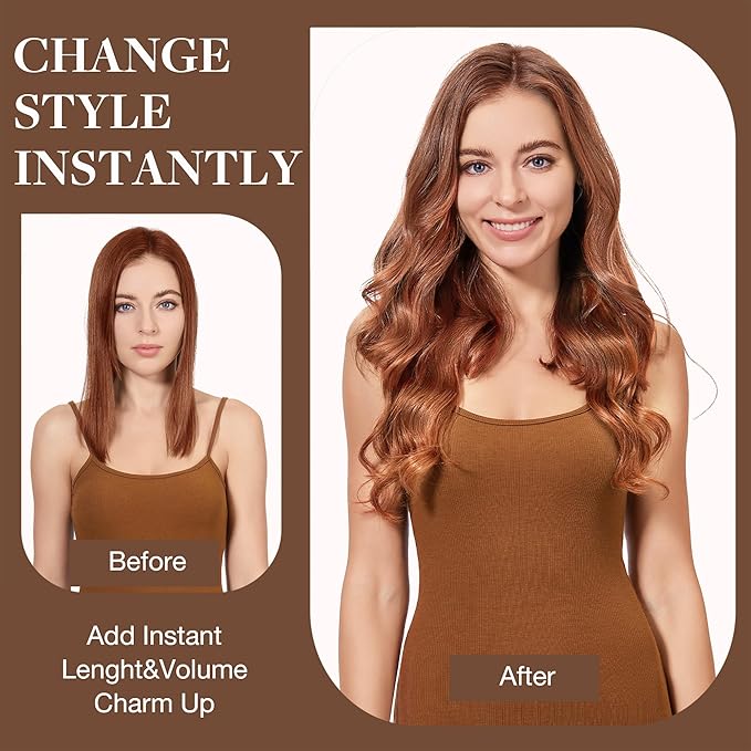 GOO GOO Clip in Hair Extensions Real Human Hair, Remy Human Hair Extensions Clip ins for Women, Natural Human Hair, 14inch 120g 7Pcs, Auburn