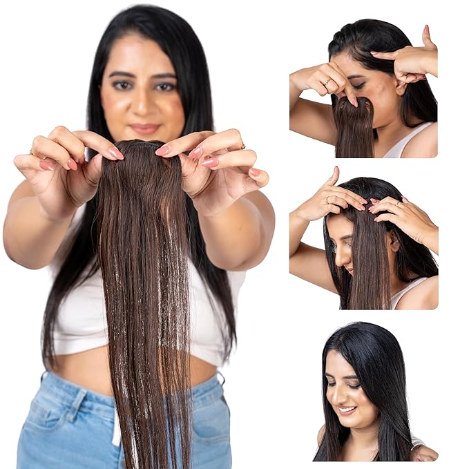 Capilus Invisible Hair Patch (Natural Brown, 16 Inch 1 Pack) | 100% Indian Human Hair Extensions for Women & Girls | Natural-Looking Volumizer | Undetectable, Durable & Non-Damaging Clip Mechanism