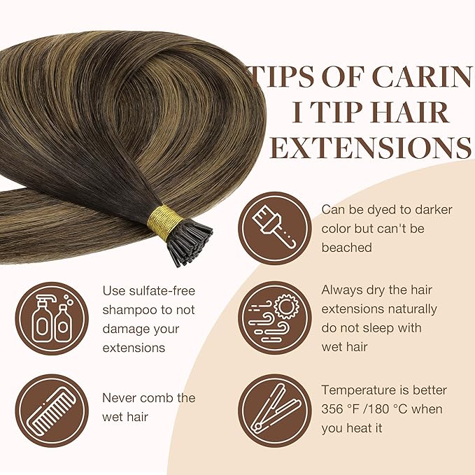GOO GOO I Tip Hair Extensions - 14 Inch 100g 200S Cold Fusion Invisible Remy Human Hair, 2/6/2 Balayage Dark Brown to Chestnut Brown