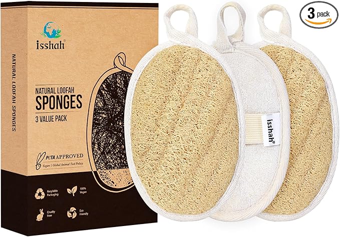 Natural Loofah Sponges, FSC Certified and PETA Approved Shower Loofah Sponge, 3 Pack