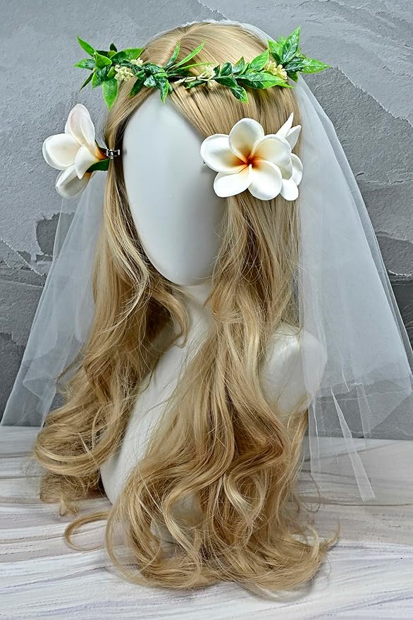 Pack of 2 Real Touch Flowers Hawaiian Flower Hair Clips Plumeria Hibiscus Hair Clips Handmade Hair Accessories for Beach Wedding Bridal Party Mother's Day Women Girls Holiday Gifts (c-813, 2pcs)