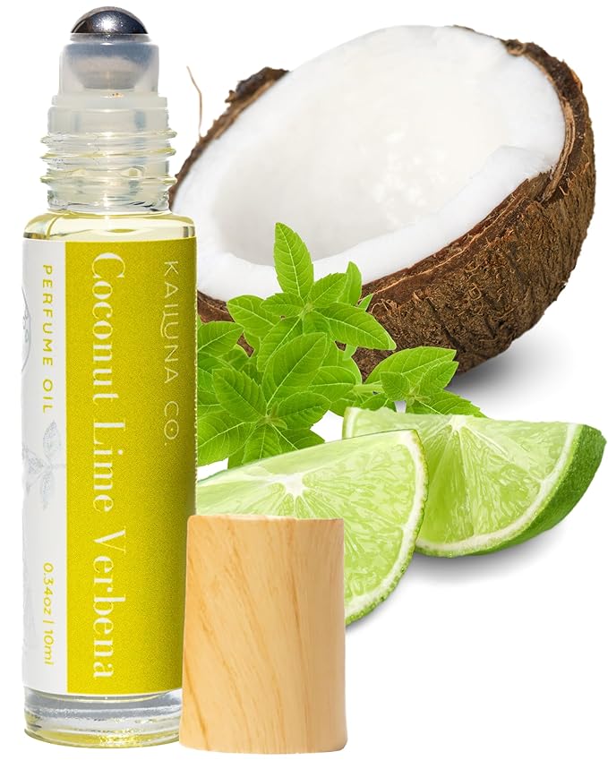Coconut Lime Verbena Delicious Natural Pure Essential and Fragrance Oil Perfume Roll On with Organic Jojoba Oil, Eau de Toilette, Small-Batch, Alcohol Free, Handmade in California