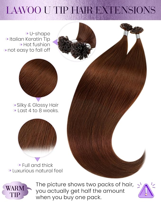 LaaVoo U Tip Hair Extensions Human Hair Auburn K Tip Hair Extensions Real Human Hair Auburn 50g 50s 18 Inch