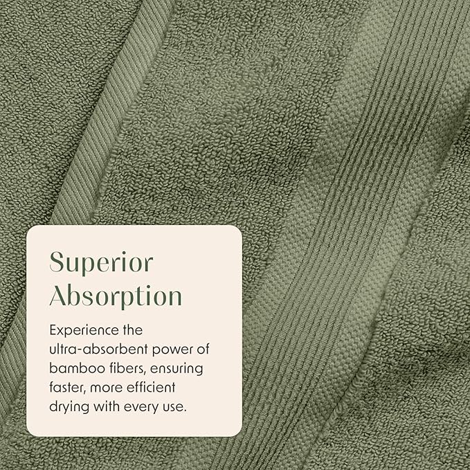 Springtree Home Luxury Viscose from Bamboo Bath Towel Set 6 Piece Set | 35% Viscose from Bamboo - 65% Cotton | Absorbent Quick-Dry Towels for Bathroom | Oeko-TEX Standard 100 Cotton | Lily Pad Green