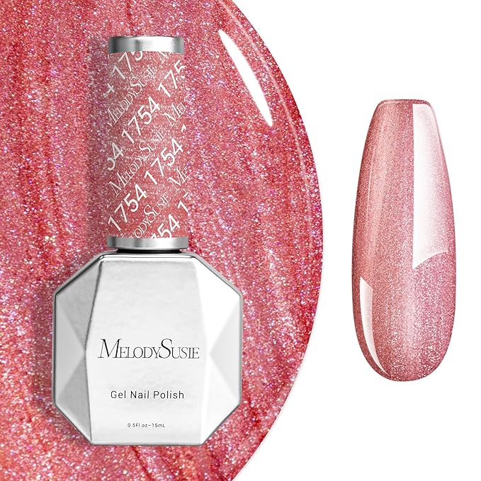 MelodySusie Pink Shimmer Gel Nail Polish,0.5fl oz Soak Off UV LED Pink Glitter Gel Polish Gift for Women Nail Art Manicure Salon DIY Nail Design Decoration at Home-1754
