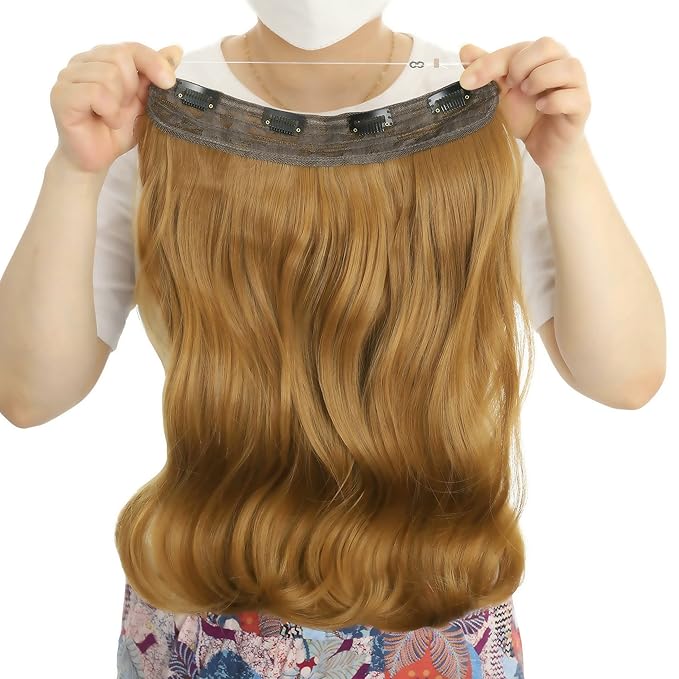 Invisible Wire Hair Extensions Transparent Wire Adjustable Size 4 Secure Clips Long Wavy Curly Secret Hairpiece 18 Inch for Women